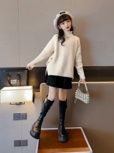 Female Youth Pullover Sweater Autumn and Winter Clothing New Girl Fashionable All-Matching High Neck Tops Western Style Base Knitwear.