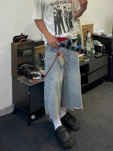 กางเกงยีนส์ทรงหลวมขากระบอกทรงหลวมสำหรับผู้ชาย กางเกงขายาวทรงหลวมสไตล์อเมริกัน สไตล์ฮิปฮอป ฤดูร้อน 2024