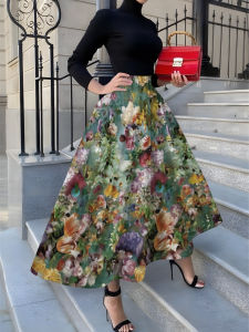 Printed Design Four Seasons Leisure Style Flower Pattern Colorful Half Skirt