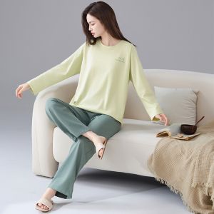 Miiow | Pure Cotton Sleepwear Womens Long Sleeve Long Pants Casual Home Clothes Set Antibacterial Comfortable Spring Autumn Outfit