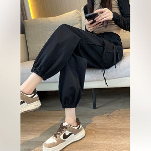 Khaki High-Waist Work Pants Women Spring Autumn Loose Harlan Trousers Hiking Sports Long Cotton Korean Style Casual Pants