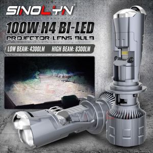 Sinolyn H4 HS1 H17 Headlight Canbus 100W Lamp Bi LED Hyperboloid Mini Projector Lens Hi/Lo Beam Light Conversion Kit Car Motorcycle Accessories Plug & Play