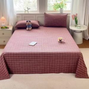 100% Cotton Washed Cotton Flat Sheet Plaid Yarn-Dyed Bed Sheet Soft Breathable Wrinkle Resistant All Season Bedding Top Sheet