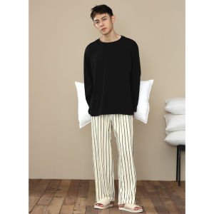 me home wear | Cotton Long Sleeve Striped Round Neck Home Wear for Couples