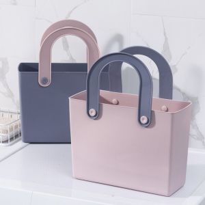 Large Size Plastic Handheld Shopping Basket Picnic Bathroom Storage Basket Eco-friendly Durable Household Utility Basket