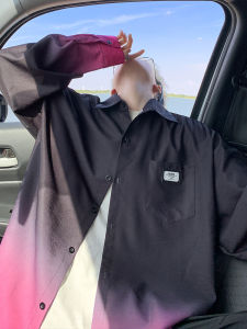 Gradient Color Long Sleeves Shirt Mens Spring and Autumn New Arrival Trendy Fancy Handsome Loose Casual Boys Shirt Coat