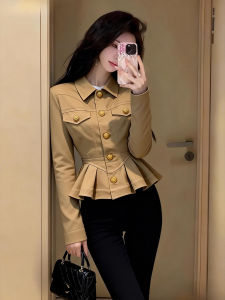 DANTING | Cute and Stylish Short Jacket for Petite Fall Wear Khaki