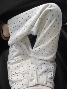 Womens Casual Loose Jeans White Polka Dot 2025 New Narrow Straight Leg High Waist Wide Leg Drag Pants Oversized Trousers