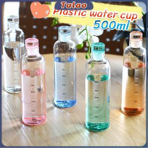 Talao 500ml Plastic Bottle Portable Colorful/Transparent Creative Time Mark Water Cup