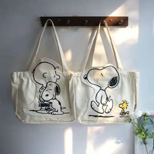 New Quality Cute Cartoon Snoopy Thicken Woman Large Top-handle Zipper Shoulder Bag Canvas Tote Bag Shopping Bag(Two Colors/Two Patterns)