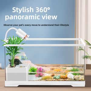 MONLEYTA | Ecological Turtle Aquarium Plastic Fish Tank With Sunbathing Platform Home Garden Decor Small Fish Tank Cover Included