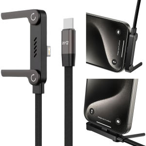 Multifunction Type-C 27W Fast Charging Cable 2-IN-1 Foldable Bracket For iPhone 11 12 13 14 Phone Holder USB-C to USB-L