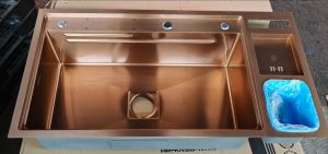 STAINLESS STEEL HANDMADE NANO DOUBLE BOWL KITCHEN SINK (COLOR :GOLD)