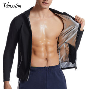 Vensslim Men Sauna Sweat Suit Zipper Waist Trainer Slimming Tops with Packet Fat Burner Body Shaper Belly Trimmer Slim Corset