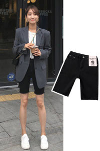 กางเกงยีนส์ทรงสลิมฟิตเอวสูง 5 กระเป๋า ทรงตรง กางเกงขาสั้นผู้หญิง กางเกงขายาวขาสั้น ทรงสลิมฟิต ทรงเข้ารูป กางเกงขายาวทรงเข้ารูป