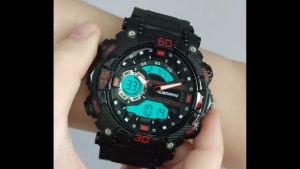 SUBMARINE Men Watch Analog Digital Fashion Boy Big Face Watch EL Light Alarm Stopwatch 30m Waterproof LED Jam Tangan Lelaki TP-3193-M-PS-AN