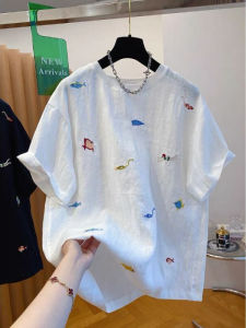 Loose Fit Pure Cotton Short Sleeve T-Shirt Womens Fashionable Casual Top Cartoon Print Quick Dry round Neck Tee Summer Wear