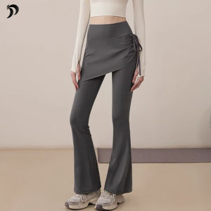 High Waist Leggings Womens Yoga Pants Tight Micro Flare Squat Proof Stomach Control Four Way Stretch Exercise Fitness Skirt Pants Fake TwoPCS Pilates Training