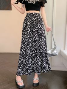 Váy Dài Chữ a Cạp Cao in Hoa Mùa Hè Cho Nữ Váy Midi Dáng Rộng Che Mông Bằng Vải Voan Dài Đến Đầu Gối