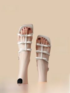 Sweet Style Roman Sandals Womens Shoes mid Heel Thick Heel Buckle Strap Butterfly Knot Low Cut Breathable PU Lined Casual Flats