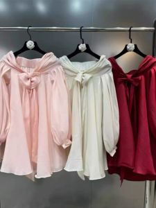 Loose Waist Butterfly Knot Lantern Sleeve Puffy Dress Korean Style Commute Long Sleeve Short Skirt A-Line Pure Color Dress