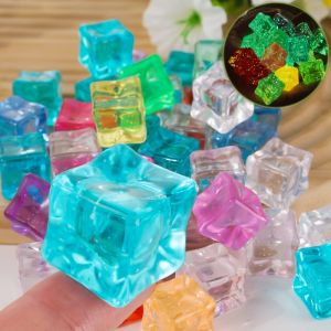 10PCS Multicolor Luminous Ice Cube Handmade DIY Accessories Mini Night Lights Ornaments Artificial Ice Cubes Glowing Bar Party Wedding Home Decor