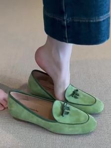 Cashmere leather Leif shoes spring-autumn soft-soled shoes sheepskin one-piece slip-on shoes retro flat single shoes