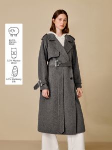 INMAN | Áo Khoác Trench Dài Cổ Đôi Mặt Lông Alpaca và Lụa