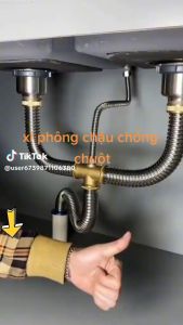 Hệ thống thoát nước đôi nhà bếp - Bộ xi phông bộ xả 2 hố chậu rửa bát inox chống chuột cắn chống ăn