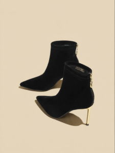 Josiny | French Style Slim Heel Furry Short Boots