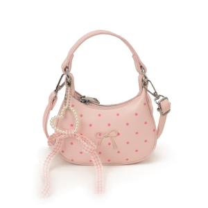 Girls Pink Polka Dot Handbag Bow Mini Crossbody