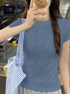 Summer New Womens round Neck Short Sleeve T-Shirt Chic Floral Print Slim Fit Versatile Shoulder Balance Korean Style Top