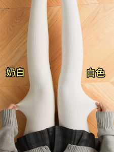 ถุงน่องกันหนาวแบบหนาสำหรับผู้หญิงในฤดูใบไม้ร่วงและฤดูหนาว สีขาว บุขนแกะ ถุงน่องผ้าฝ้าย ความยาวถึงเข่า วัสดุอื่นๆ