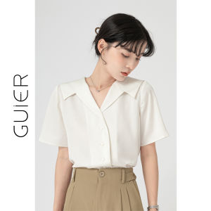 Áo Blouse Vòng Cổ V Màu Sắc Thuần Khiết Mùa Hè Nhẹ Nhàng Elegance Văn Phòng Pháp