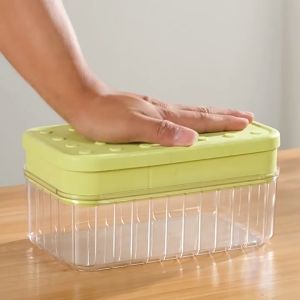 2 Layer Square Ice Cube Molder Tray With Lid and Bin 64PCS ice Cube Mold For Freezer With Cover