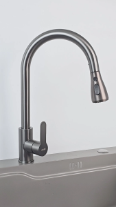 Vòi rửa chén nóng lạnh dây rút inox 304 sơn xám Hobby home decor VDR15