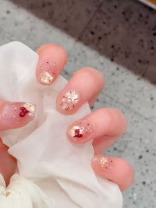 Sweet Cute Gentle Ice Transparent Nude Cat Eye Hand Painted Polka Dot Heart Nail Art Finished Product Detachable Handmade Wearable Nail