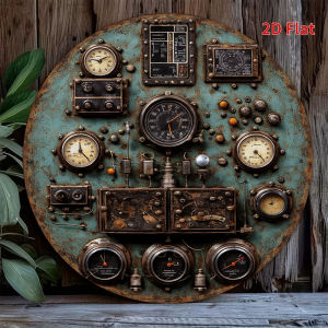 CIFbuy | 2D Flat Retro Dashboard Round Aluminum Sign - Steampunk Control Panel Wall Decor for Bar Cafe Workshop Home Office Gift