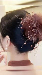 Flower Beads Hair Clip with Feather Large Mesh Tassel Retro Ponytail Holder for Women Elegant Pearl Hair Accessories for Everyday Use