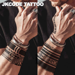 5-Piece Set of Personalized Design Mens Arm Band Tattoo Stickers Geometric Graffiti Style Waterproof Daily Use Ink Temporary Tattoos Can Last for 4-7 Days