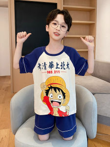 Summer Childrens Sleepwear Short Sleeve Pure Cotton Thin Set Cartoon Boys Home Clothes Anti-Uv Anti-Infrared Moisture-Wicking
