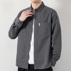 ROMON | Lormen Mens Pure Cotton Long Sleeve Shirt Loose Casual Lapel Workwear Top Fashionable Autumn New Style Iron Free Button Up