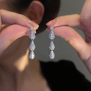 Elegant Versatile High-End Waterdrop Zircon Pendant Earrings Womens Unique Fashionable Stylish Jewelry Accessories New 2023