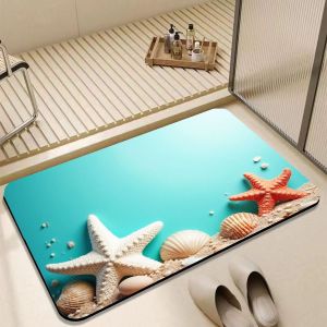 Ocean Starfish Shell Diatomaceous Earth Bath Mat Quick Dry Non Slip Super Absorbent Stone Mat for Shower Toilet Floor Decor
