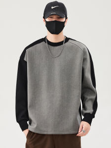 Mens Fleece-lined Casual Round-neck Sweatshirt Base Layer Shirt Spring Autumn Winter Fashion Urban Style Loose Fit Youth Top