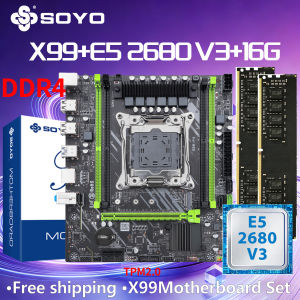SOYO | SOYO X99 DDR4 Motherboard with E5 2680 V3CPU 16G(8G*2)RAM C612 LGA2011-3 Intel Kit Xeon PCIE3.0x16 M.2 Desktop PC Game TPM2.0