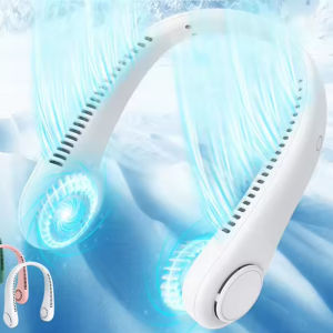 Wearable Bladeless Neck Fan Rechargeable USB 2400mAh Battery Three-Speed Portable & Hanging Design for Car/RV/Household Use
