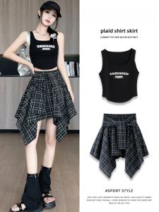 High Waist A-Line Plaid Mini Skirt Womens Summer 2025 New Korean Style Versatile Slimming Asymmetrical Short Skirt