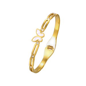 Vnox 18K Gold Plated Stainless Steel Shell Butterfly Openable Bangle Bracelet - Dainty Hinged Cuff Charm Bracelet for Women Hypoallergenic Non Tarnish Perfect for Daily Vacation Party & Romantic Gift