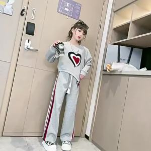 2pcs Girls Suit Teenagers Outfit for Girls 7-16 Years Old Terno for Kids Girls Long Sleeve Top Wide Leg Pants Suits Leisure Sports Suit New Korean Style
